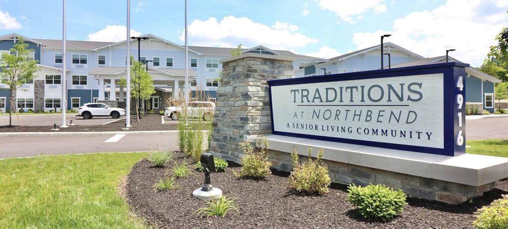 North Bend Entrance Sign and North Bend Building in the background